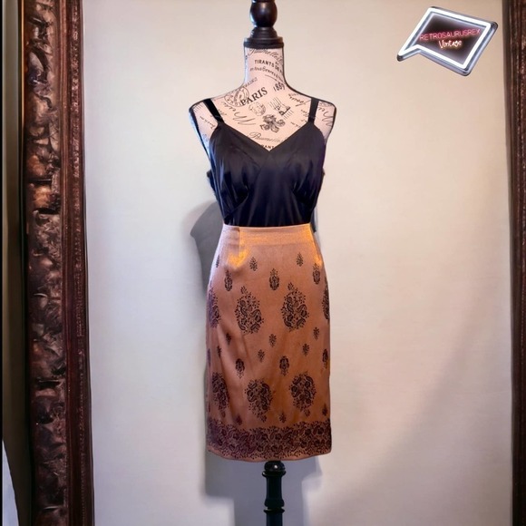 Vintage Glam Gold & Black Damask Special Party Wiggle Skirt, 10 New - Picture 5 of 8